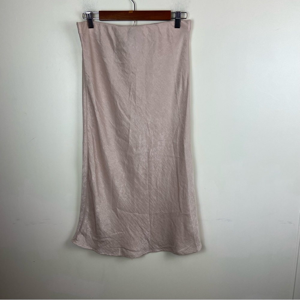 Bobeau Blush Pink Nude Fluted Mermaid Hem Midi Skirt Textured Neutral Medium